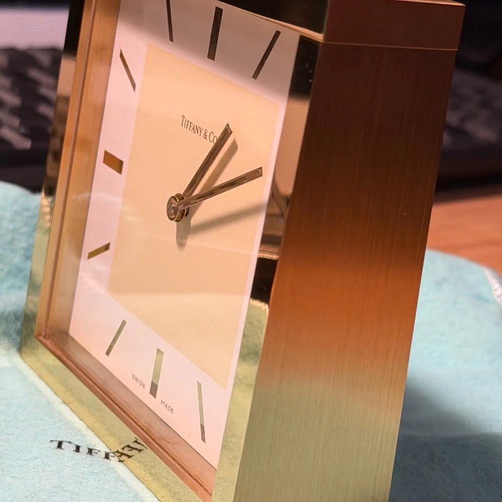 Tiffany & Co. Brushed brass Square table clock